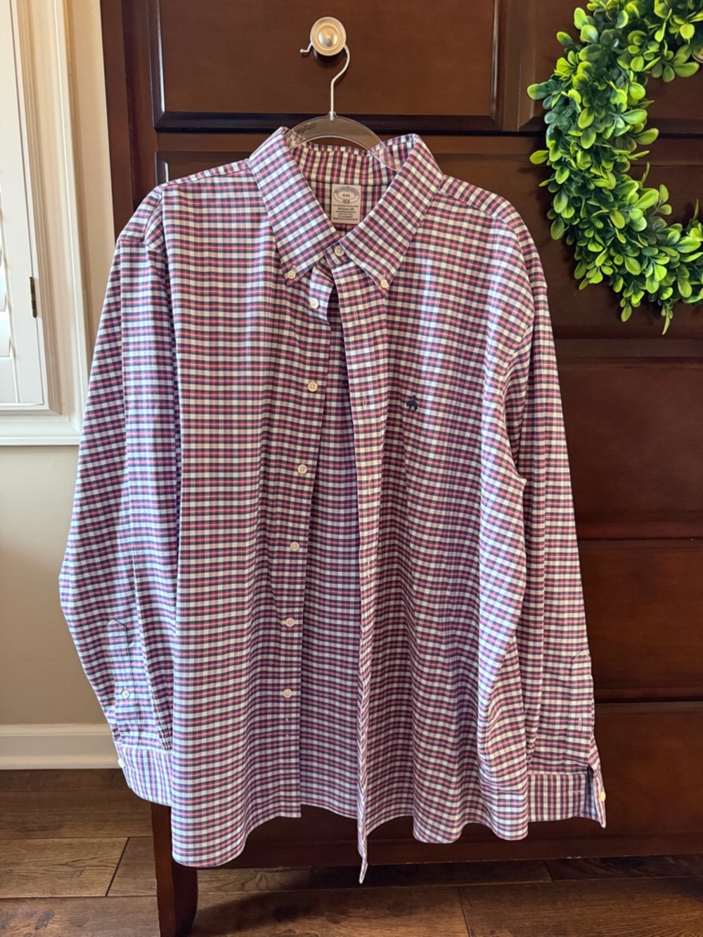 Brooks Brothers Men's Button-Down Shirt in Purple and White Plaid